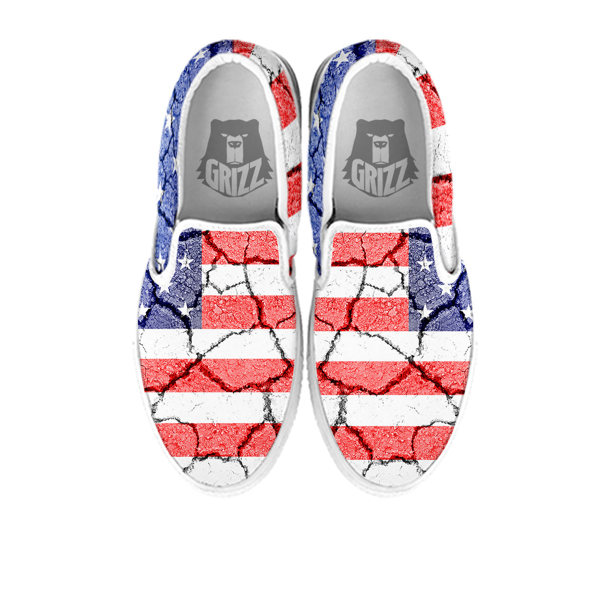 Cracked Flag American Print White Slip On Shoes-grizzshop
