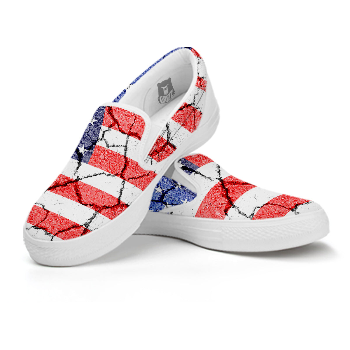 Cracked Flag American Print White Slip On Shoes-grizzshop