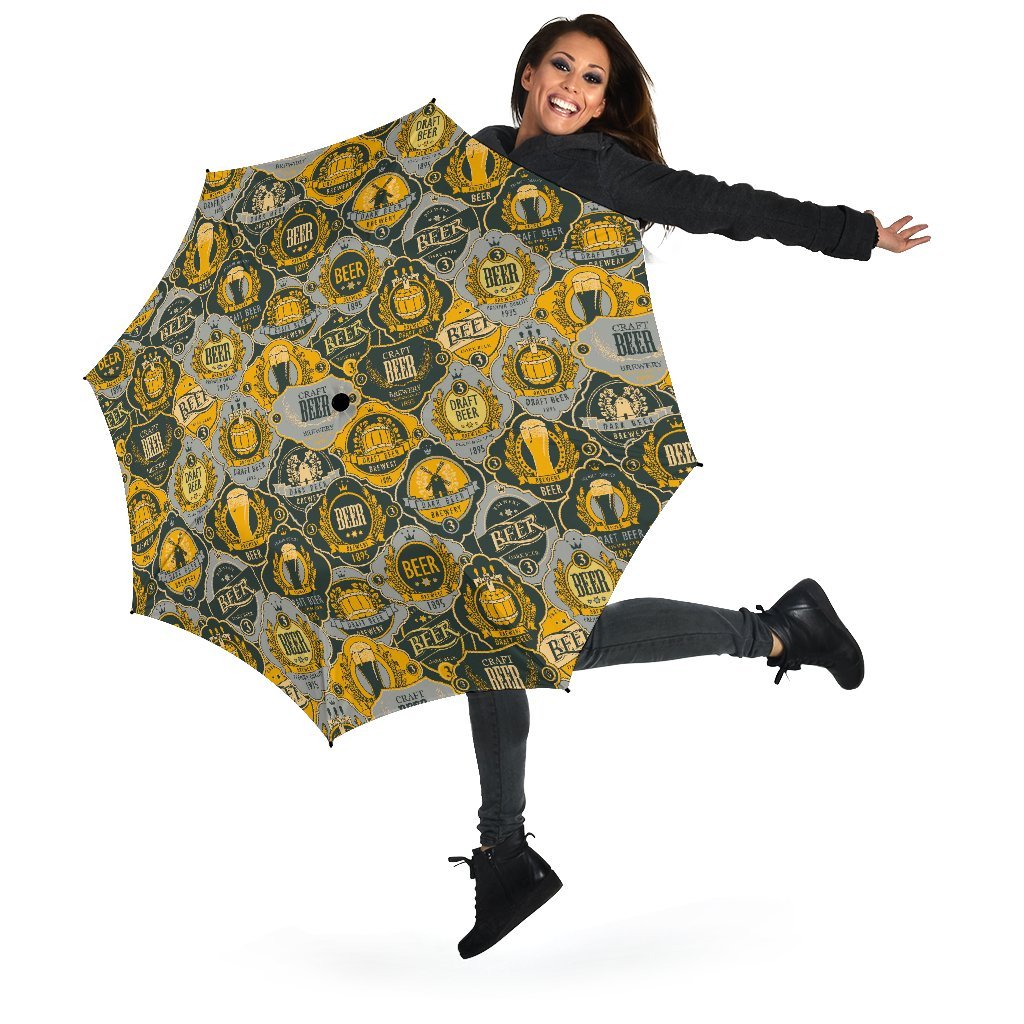 Craft Beer Pattern Print Automatic Foldable Umbrella-grizzshop