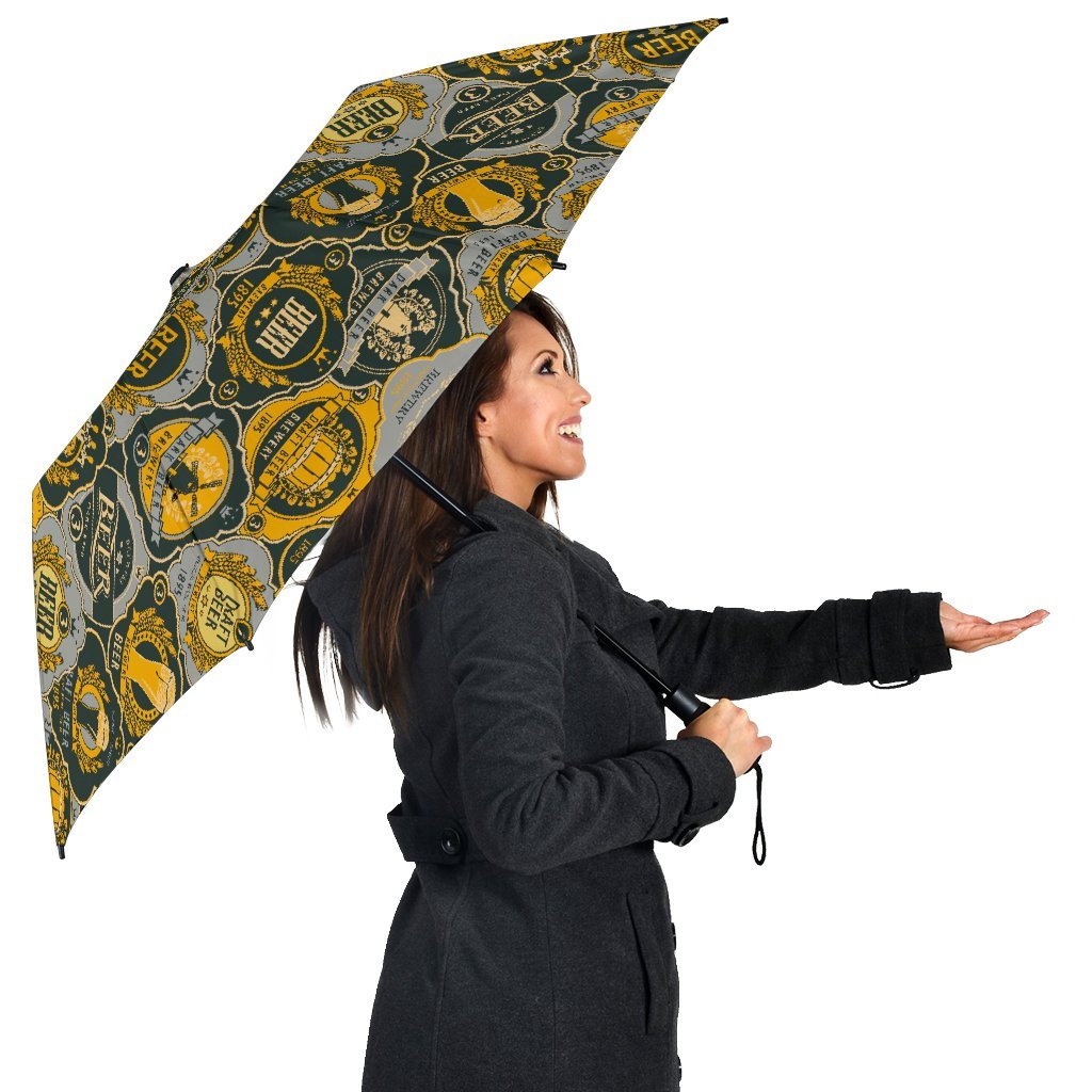 Craft Beer Pattern Print Automatic Foldable Umbrella-grizzshop