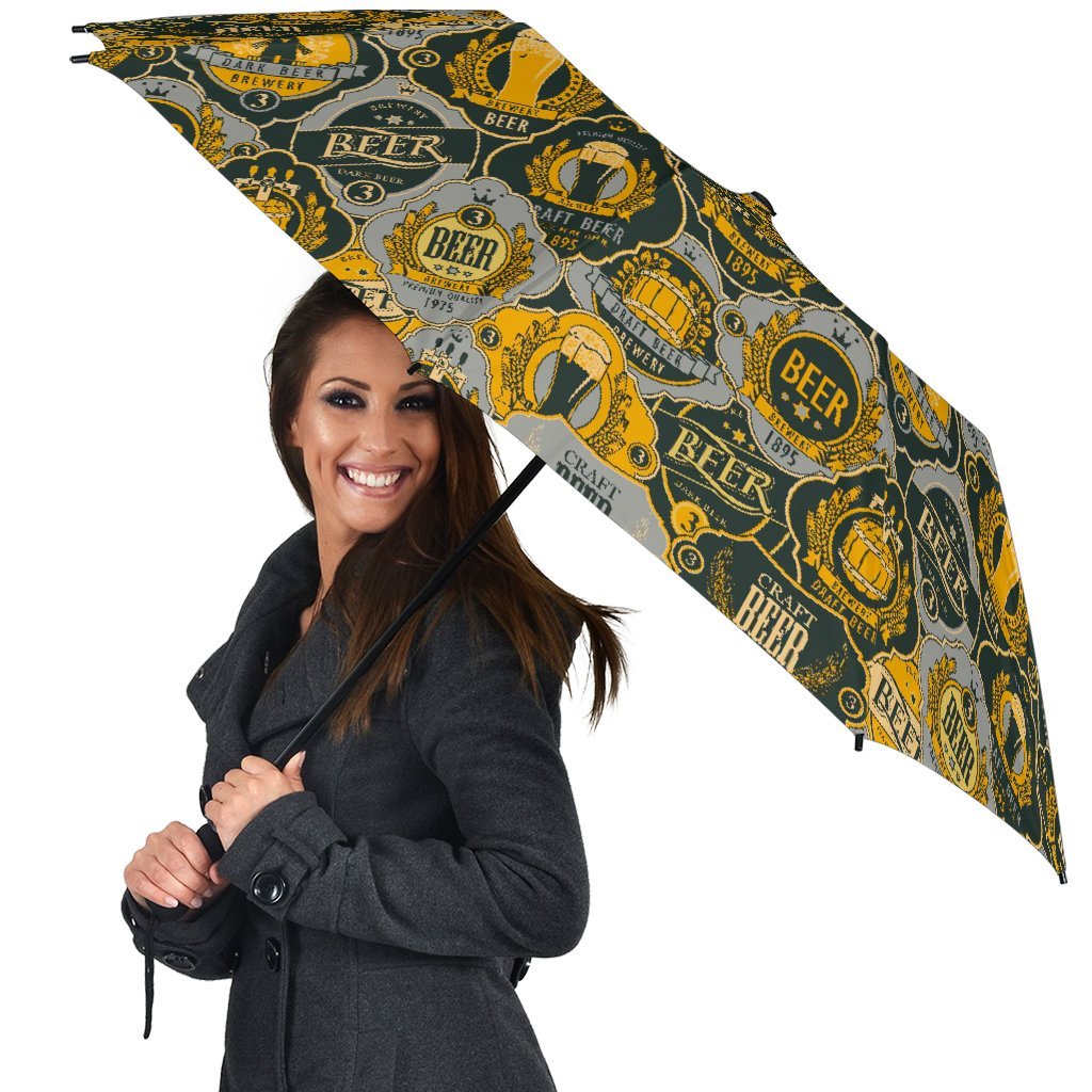 Craft Beer Pattern Print Automatic Foldable Umbrella-grizzshop