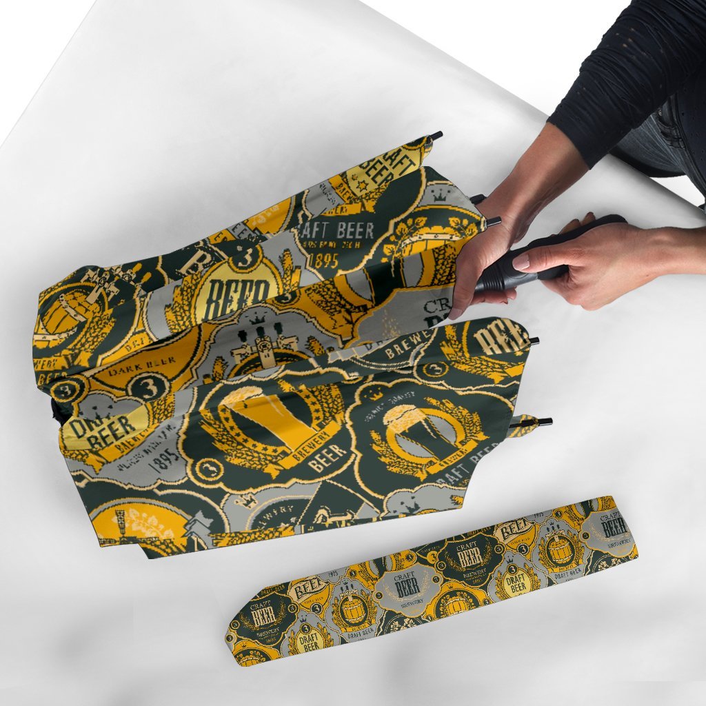 Craft Beer Pattern Print Automatic Foldable Umbrella-grizzshop