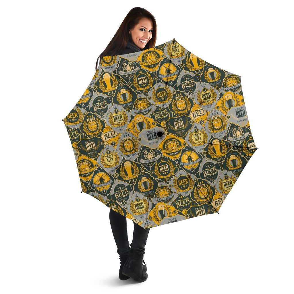 Craft Beer Pattern Print Automatic Foldable Umbrella-grizzshop