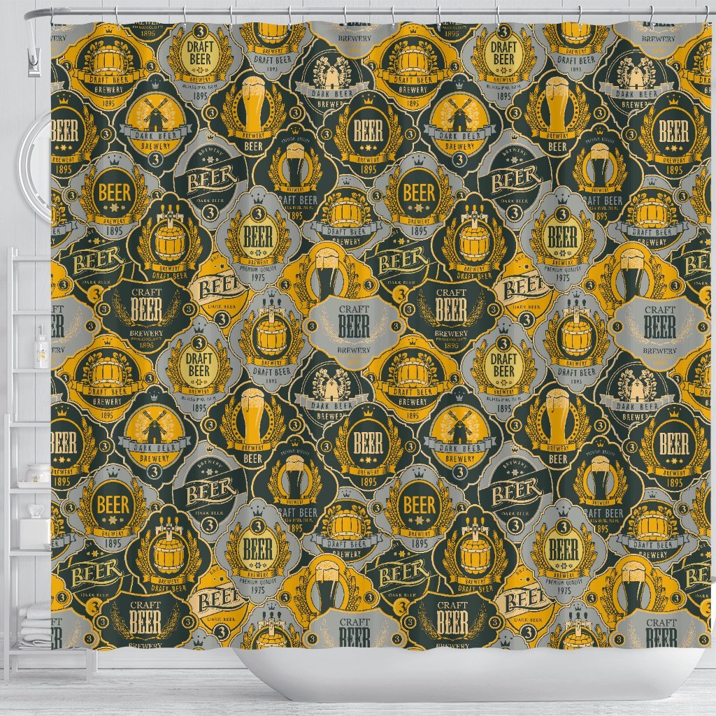 Craft Beer Pattern Print Bathroom Shower Curtain-grizzshop