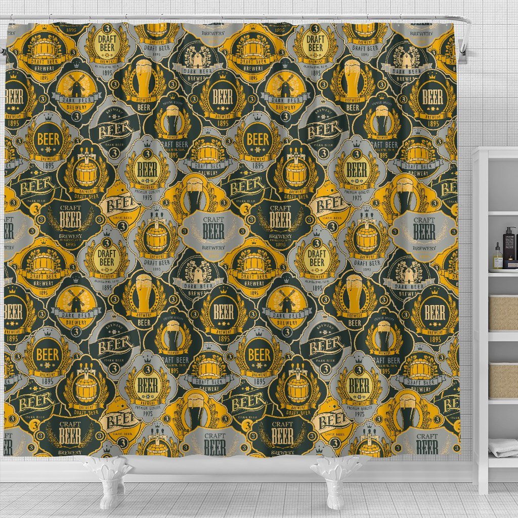 Craft Beer Pattern Print Bathroom Shower Curtain-grizzshop