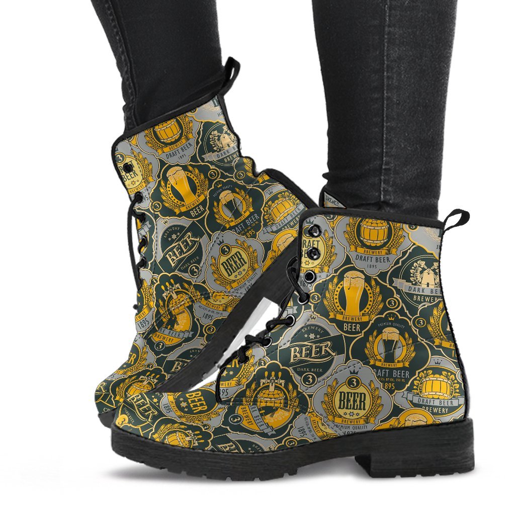 Craft Beer Pattern Print Men Women Leather Boots-grizzshop