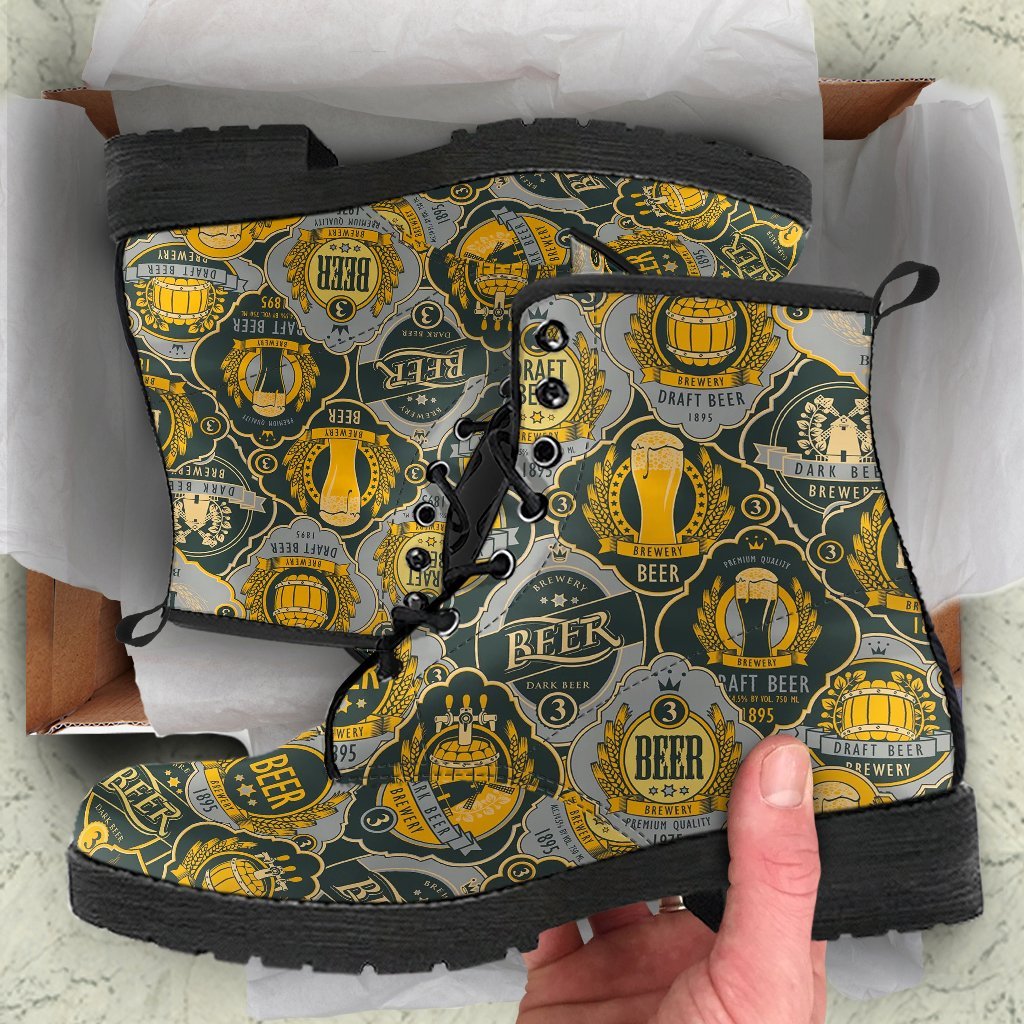 Craft Beer Pattern Print Men Women Leather Boots-grizzshop