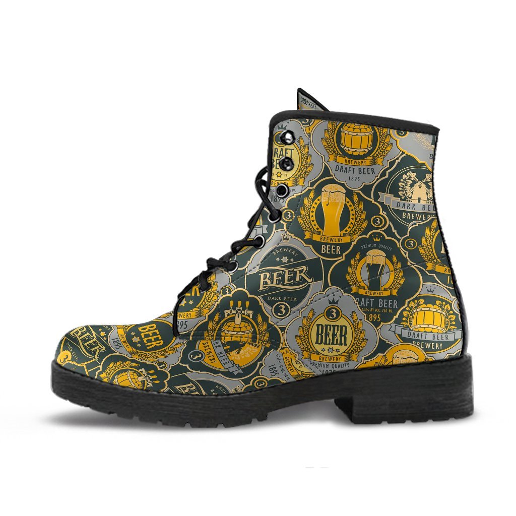 Craft Beer Pattern Print Men Women Leather Boots-grizzshop