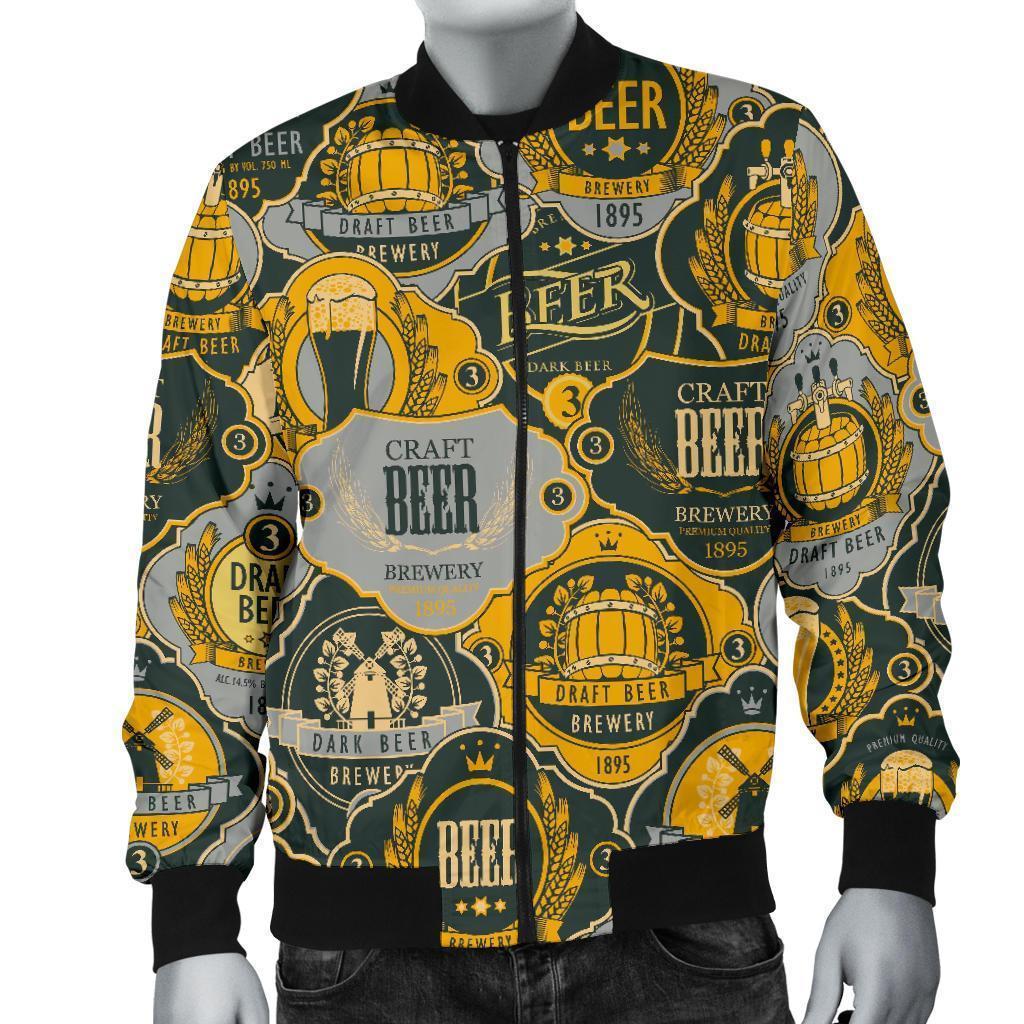 Craft Beer Pattern Print Men's Bomber Jacket-grizzshop