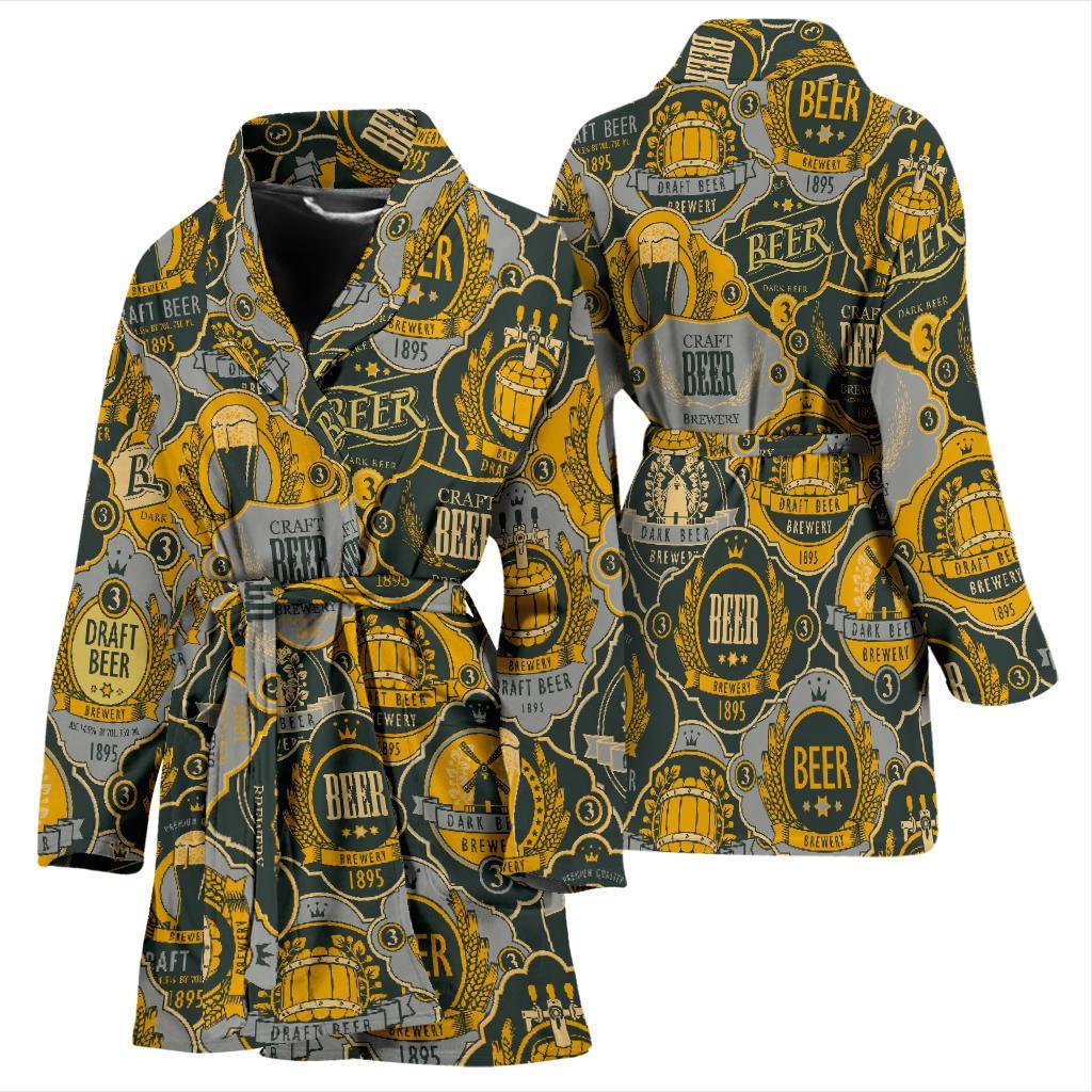 Craft Beer Pattern Print Women Long Robe-grizzshop