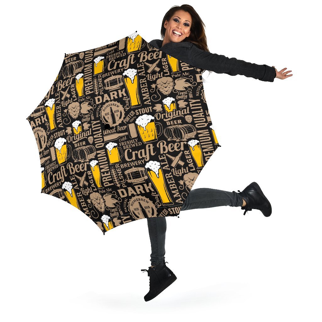 Craft Beer Print Pattern Automatic Foldable Umbrella-grizzshop
