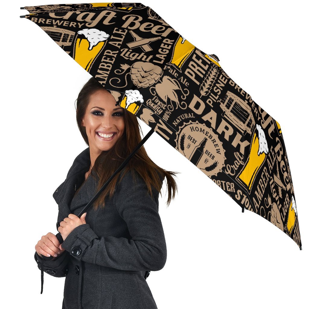 Craft Beer Print Pattern Automatic Foldable Umbrella-grizzshop