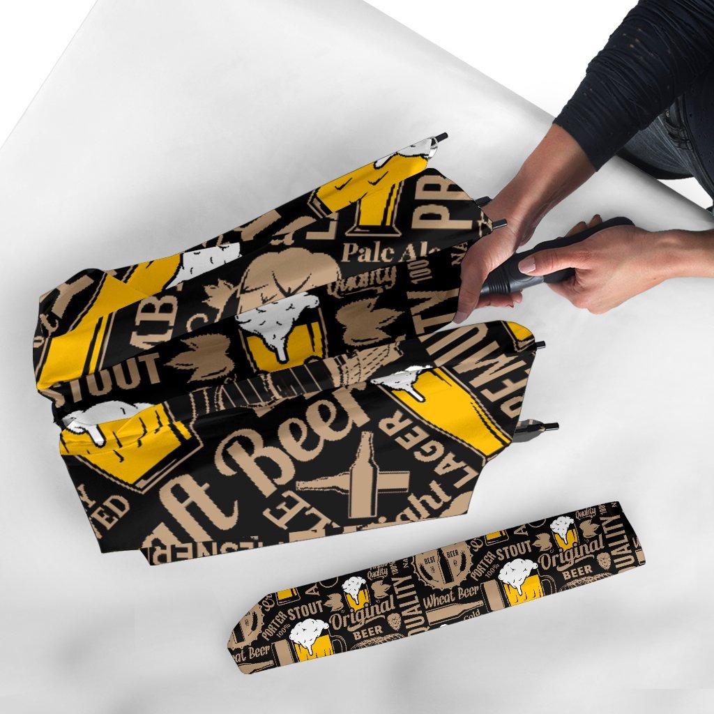 Craft Beer Print Pattern Automatic Foldable Umbrella-grizzshop