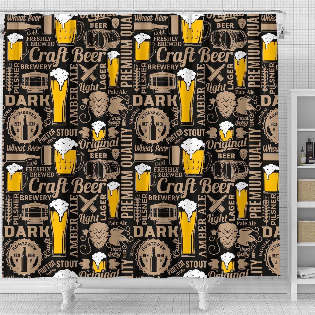 Craft Beer Print Pattern Bathroom Shower Curtain-grizzshop