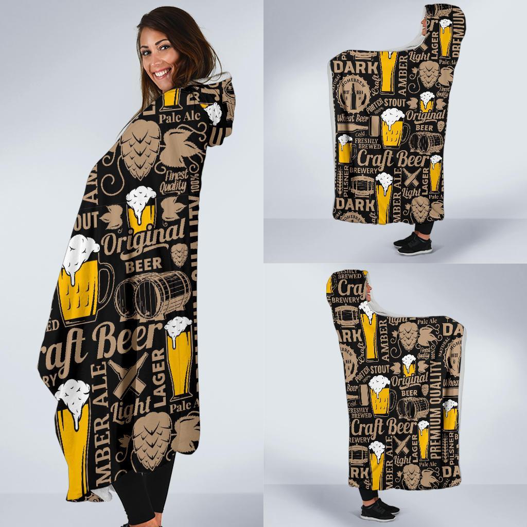 Craft Beer Print Pattern Hooded Blanket-grizzshop