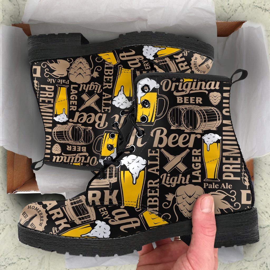 Craft Beer Print Pattern Men Women Leather Boots-grizzshop