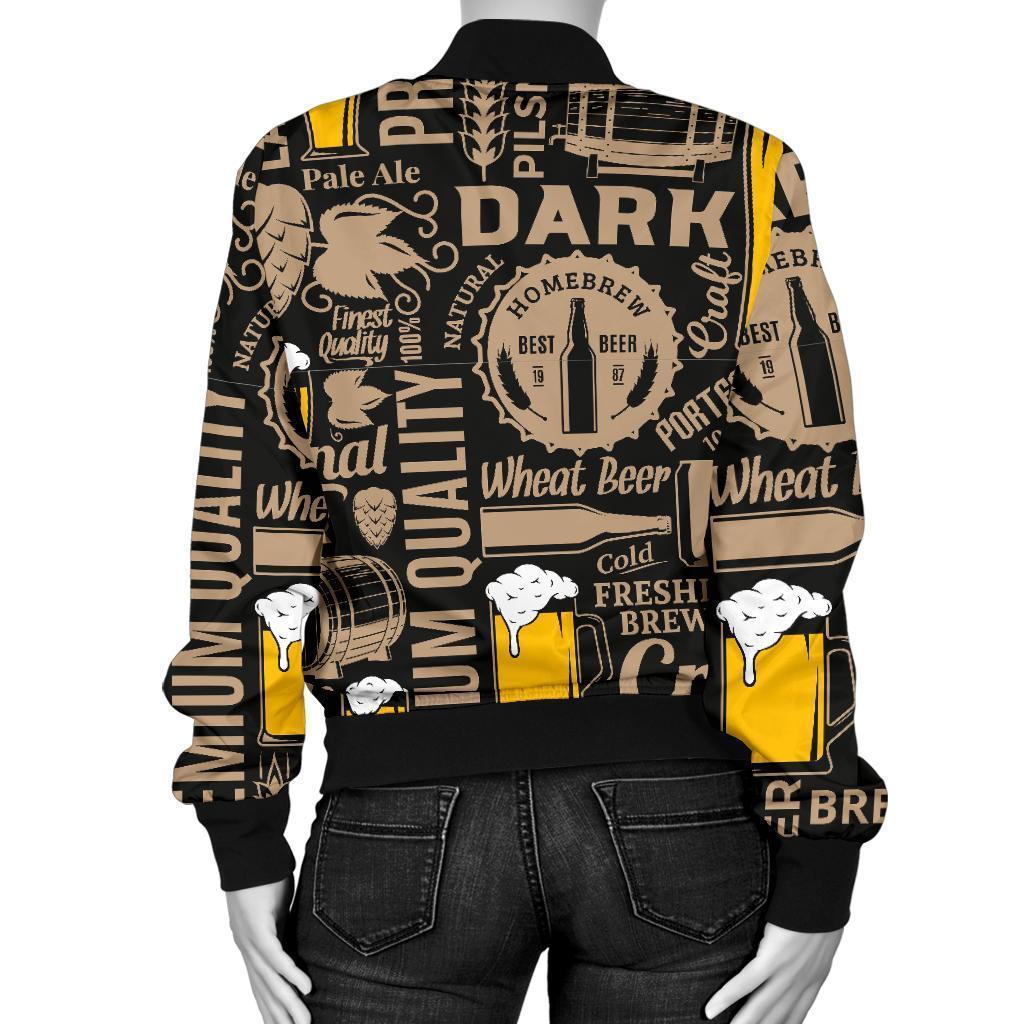 Craft Beer Print Pattern Women Casual Bomber Jacket-grizzshop
