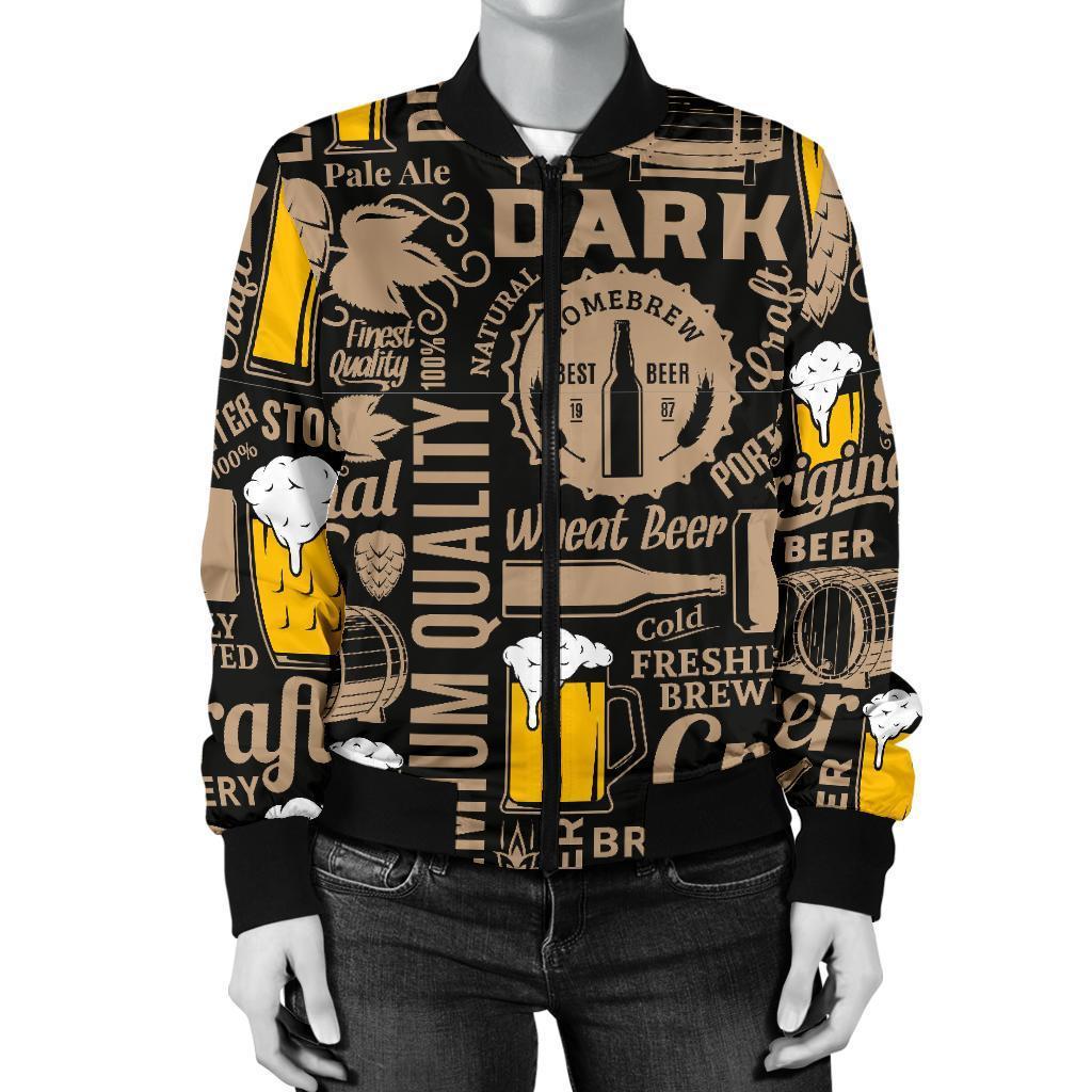 Craft Beer Print Pattern Women Casual Bomber Jacket-grizzshop