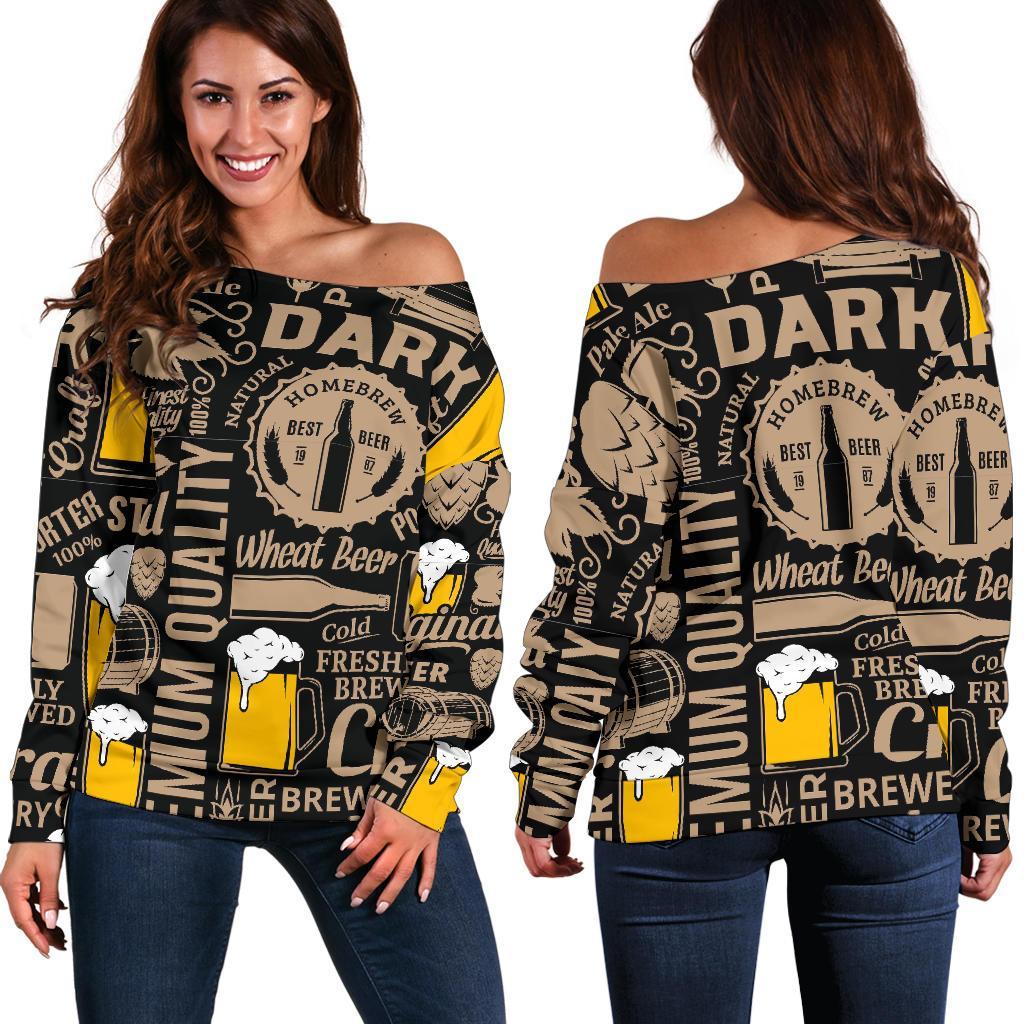 Craft Beer Print Pattern Women Off Shoulder Sweatshirt-grizzshop