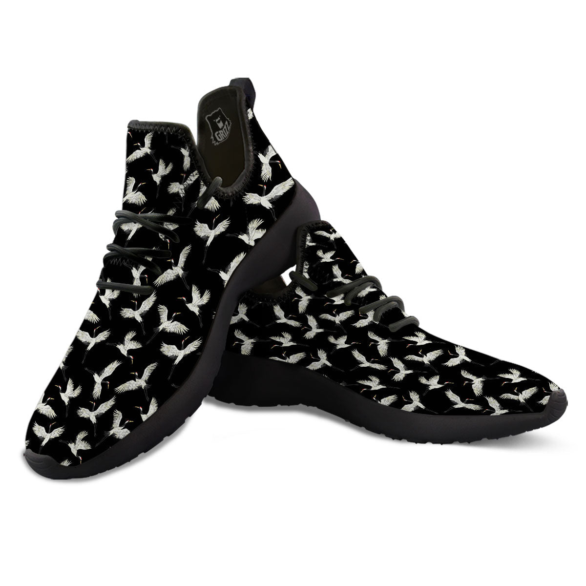 Crane Bird Flying Print Pattern Black Athletic Shoes-grizzshop