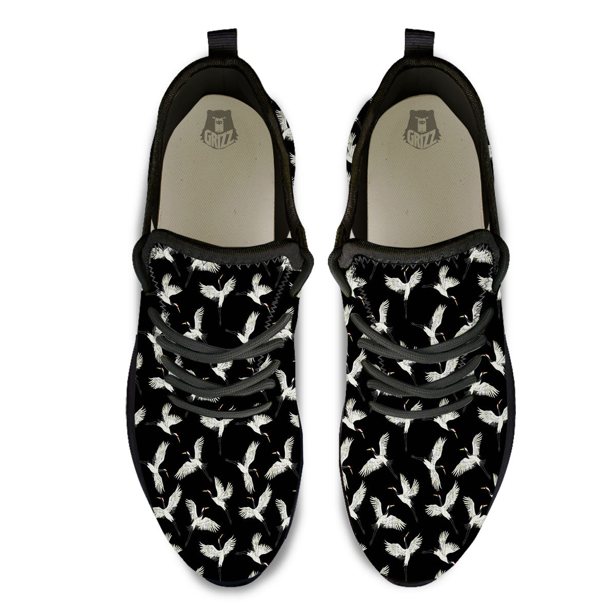 Crane Bird Flying Print Pattern Black Athletic Shoes-grizzshop