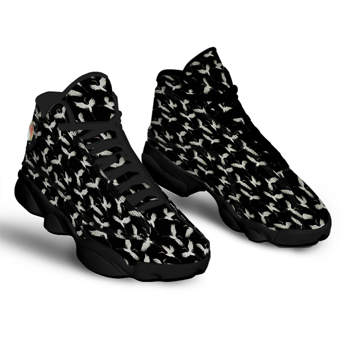 Crane Bird Flying Print Pattern Black Basketball Shoes-grizzshop