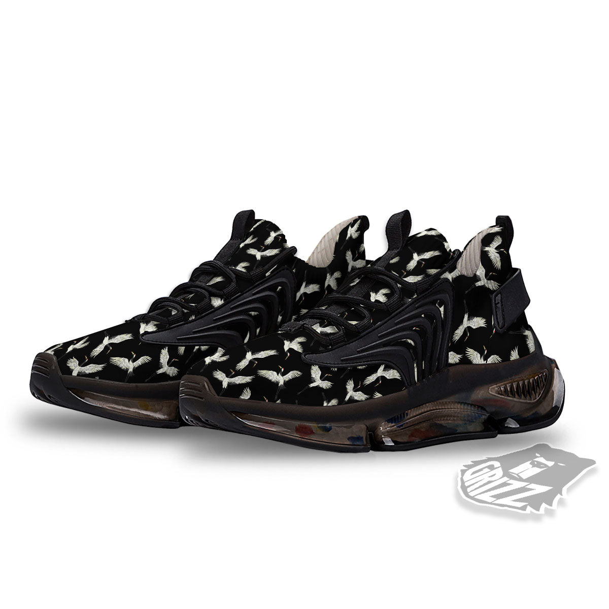 Crane Bird Flying Print Pattern Black Gym Shoes-grizzshop