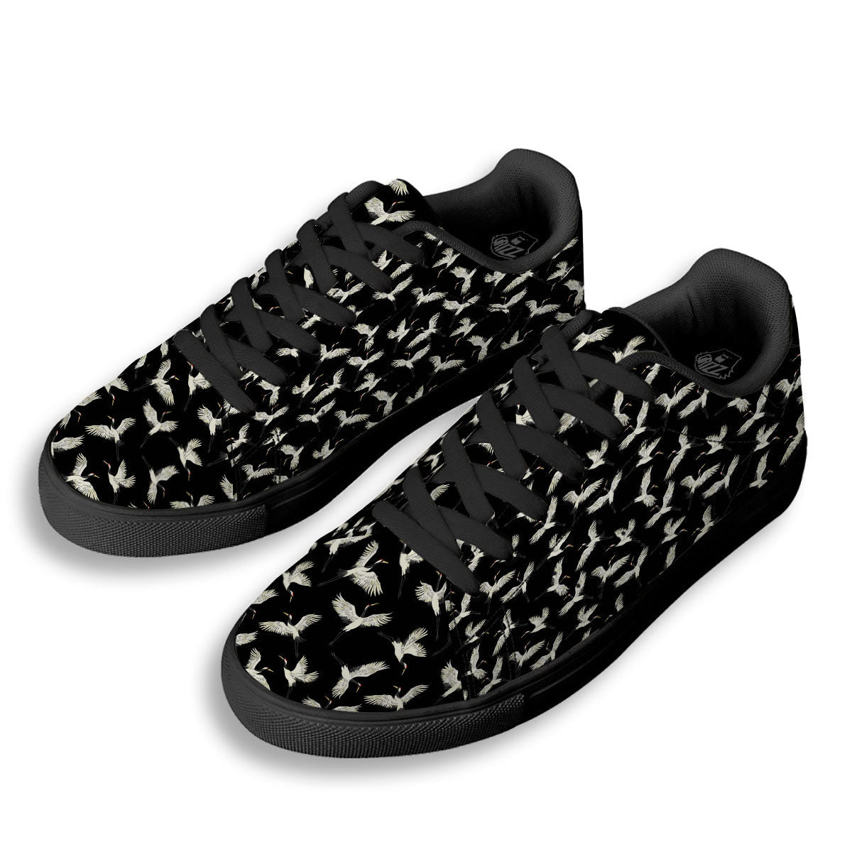Crane Bird Flying Print Pattern Black Low Top Sneakers-grizzshop