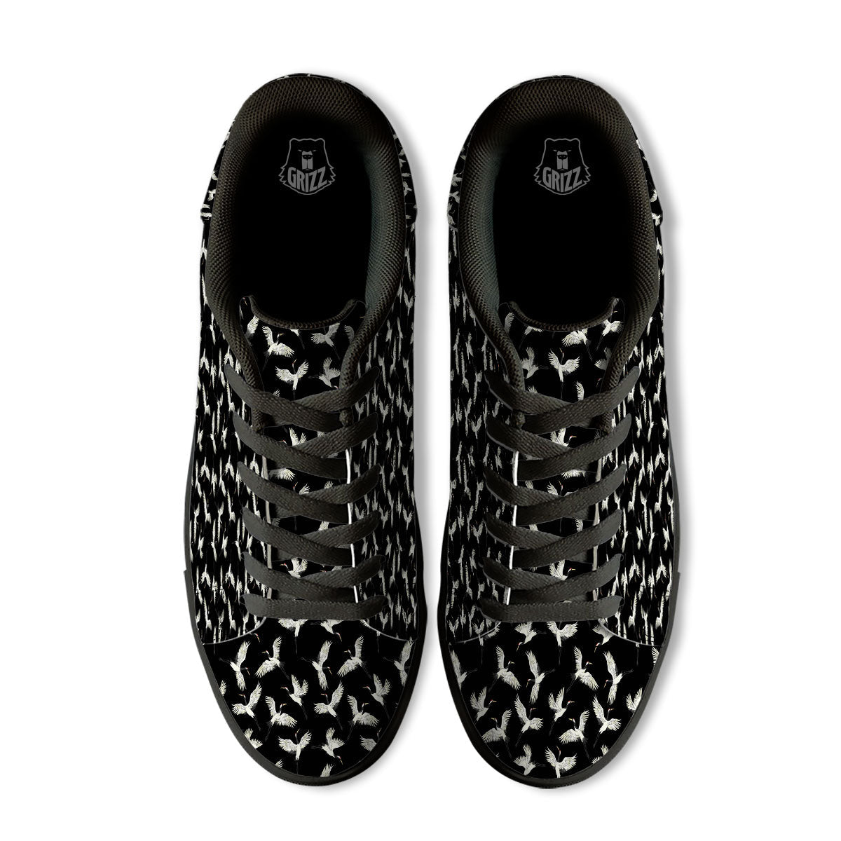 Crane Bird Flying Print Pattern Black Low Top Sneakers-grizzshop