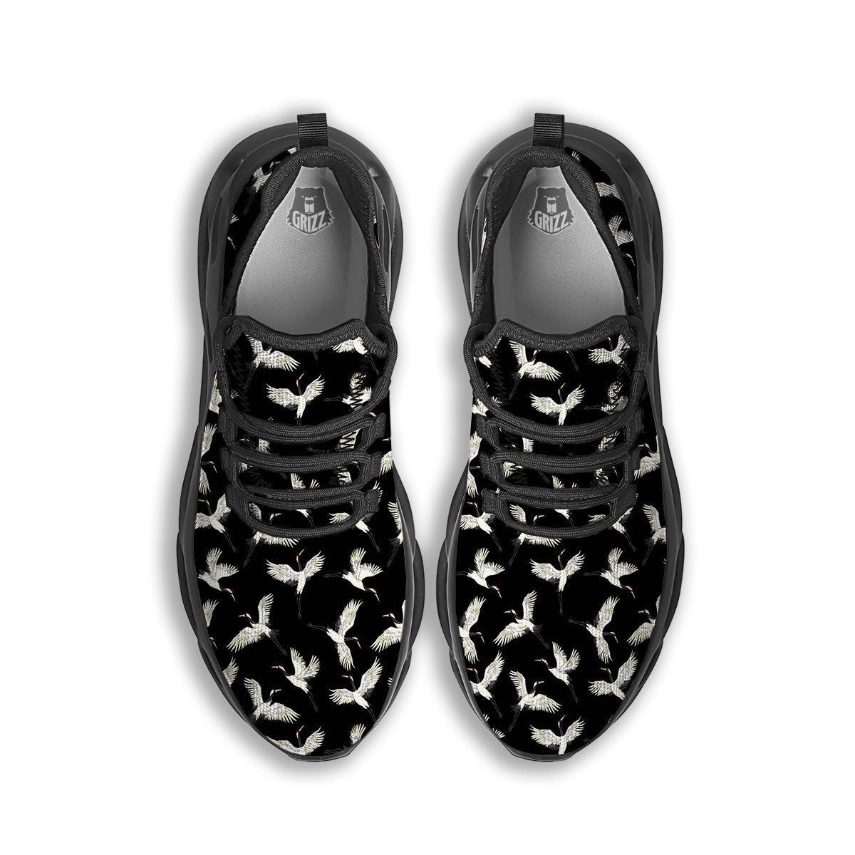 Crane Bird Flying Print Pattern Black Running Shoes-grizzshop