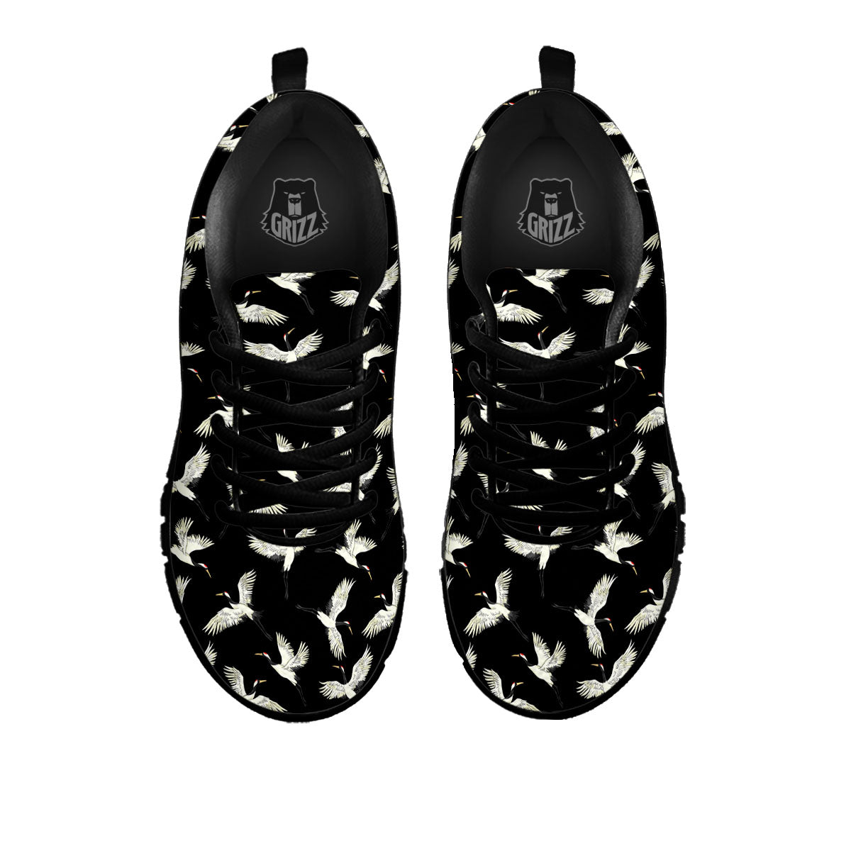 Crane Bird Flying Print Pattern Black Sneaker-grizzshop