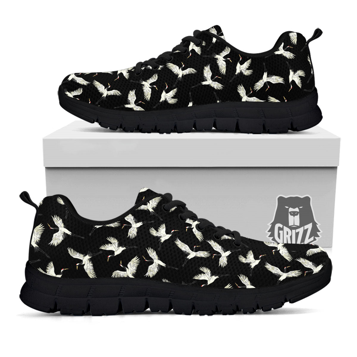 Crane Bird Flying Print Pattern Black Sneaker-grizzshop