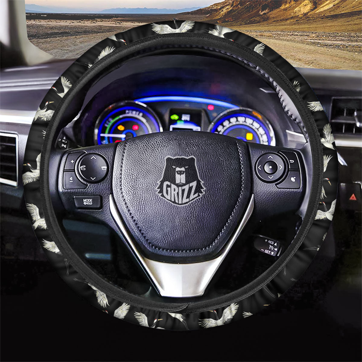 Crane Bird Flying Print Pattern Car Steering Wheel Cover-grizzshop
