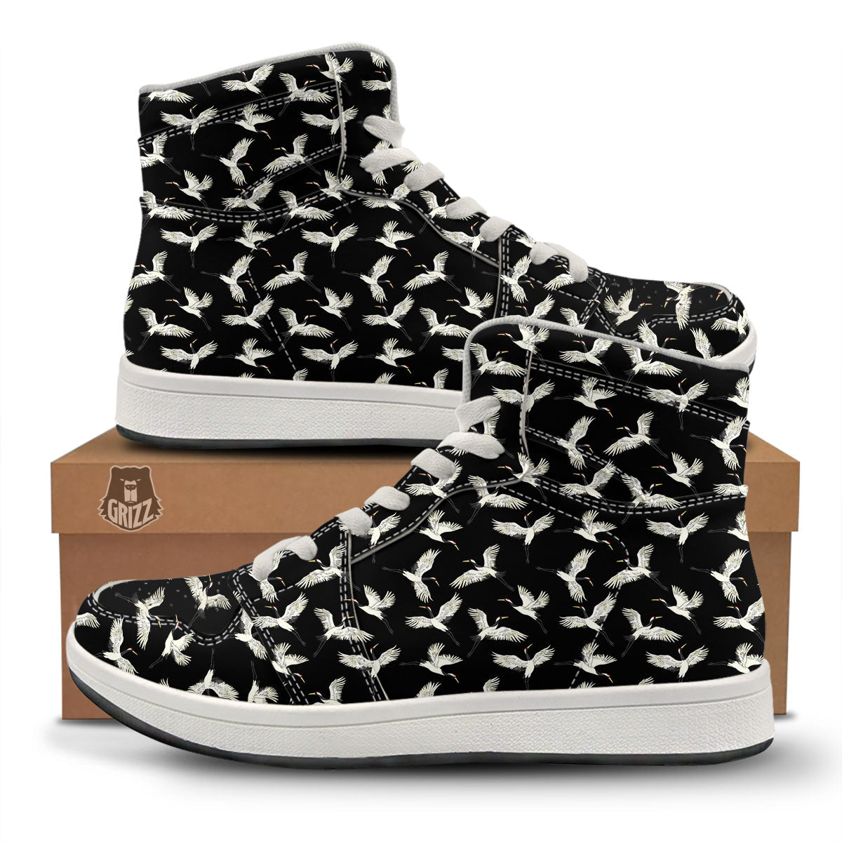 Crane Bird Flying Print Pattern High Top Sneakers-grizzshop