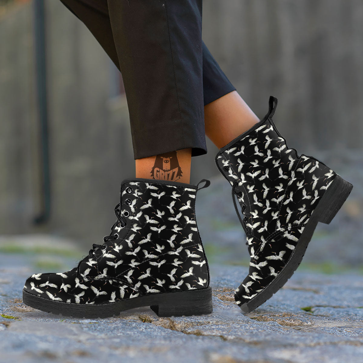 Crane Bird Flying Print Pattern Leather Boots-grizzshop