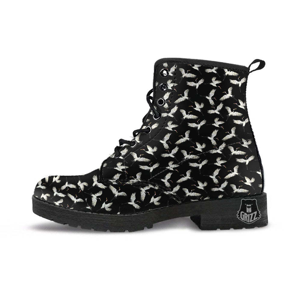 Crane Bird Flying Print Pattern Leather Boots-grizzshop
