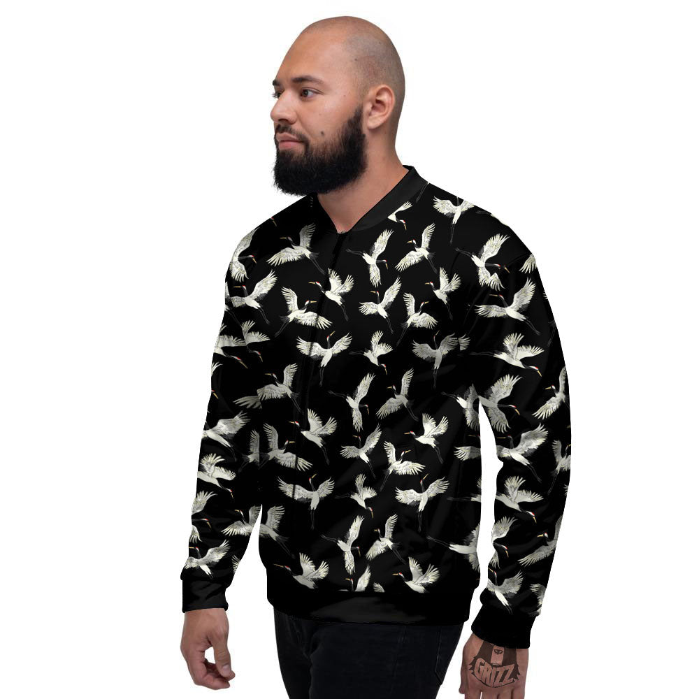 Crane Bird Flying Print Pattern Men's Bomber Jacket-grizzshop