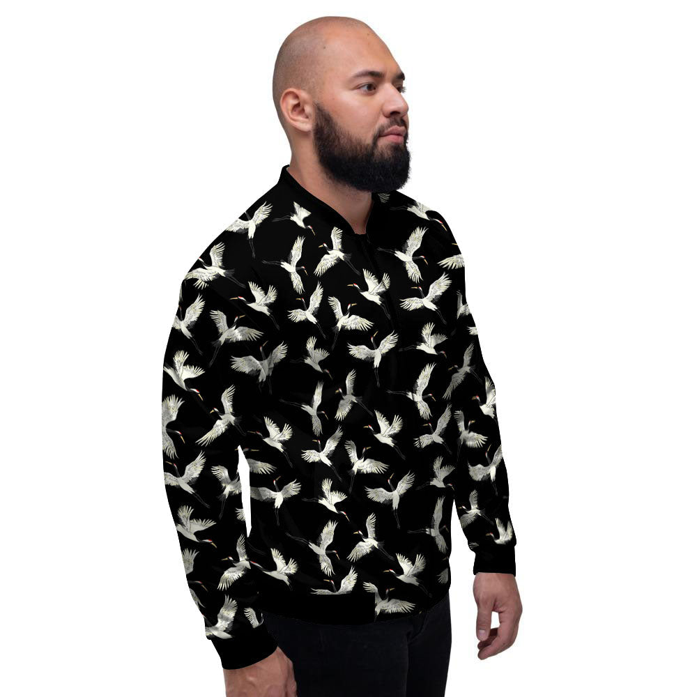 Crane Bird Flying Print Pattern Men's Bomber Jacket-grizzshop