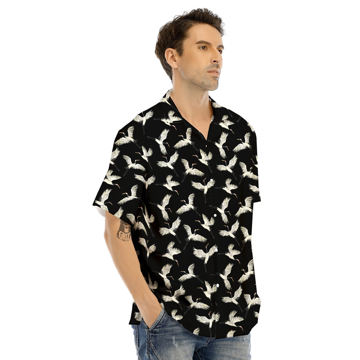 Crane Bird Flying Print Pattern Men's Hawaiian Shirt-grizzshop
