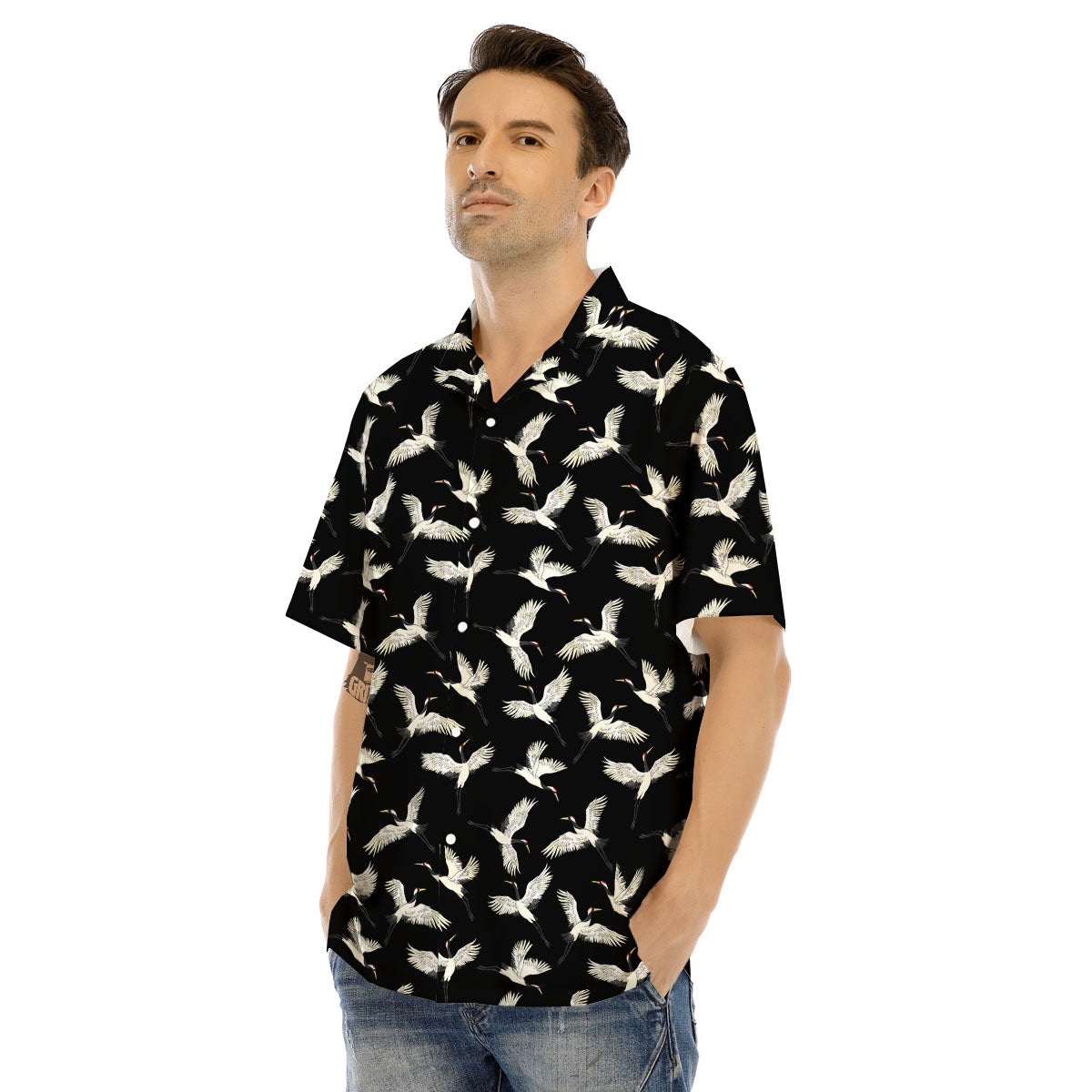 Crane Bird Flying Print Pattern Men's Hawaiian Shirt-grizzshop