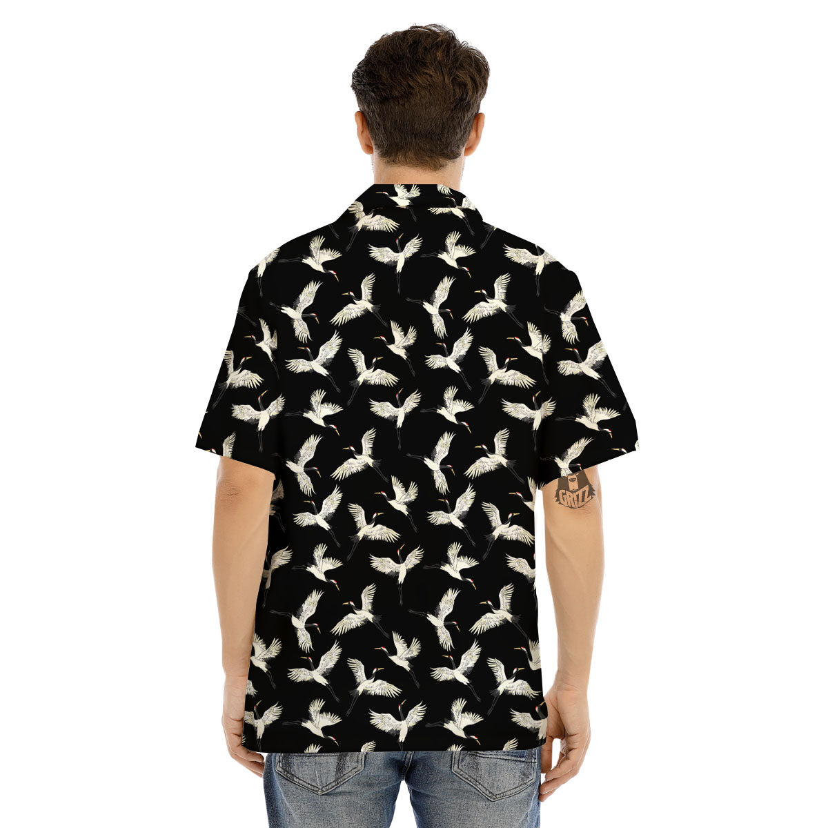 Crane Bird Flying Print Pattern Men's Hawaiian Shirt-grizzshop