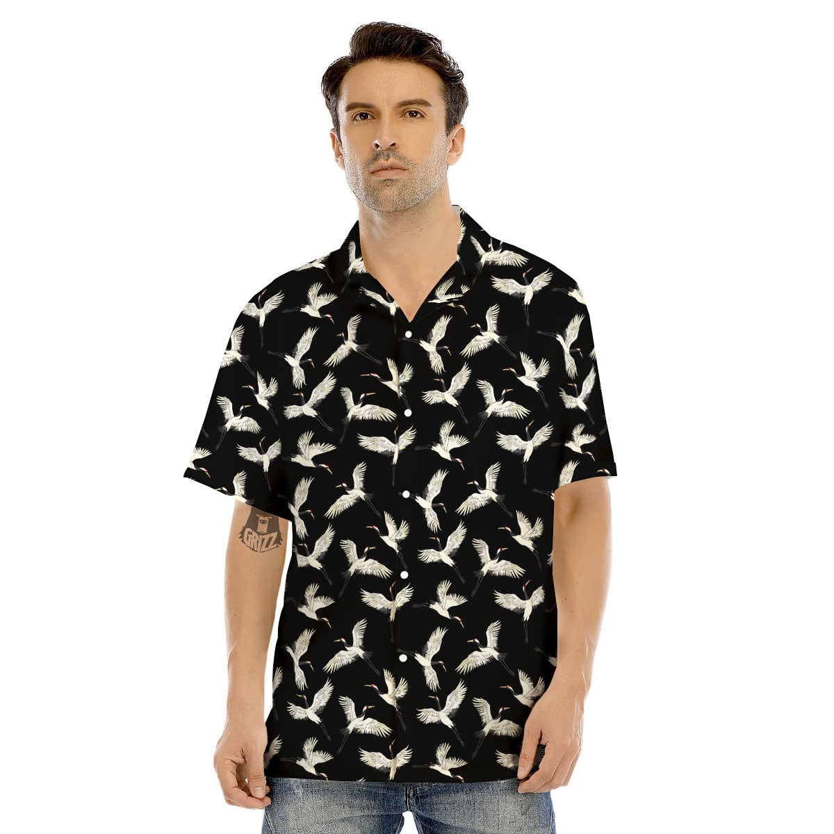 Crane Bird Flying Print Pattern Men's Hawaiian Shirt-grizzshop
