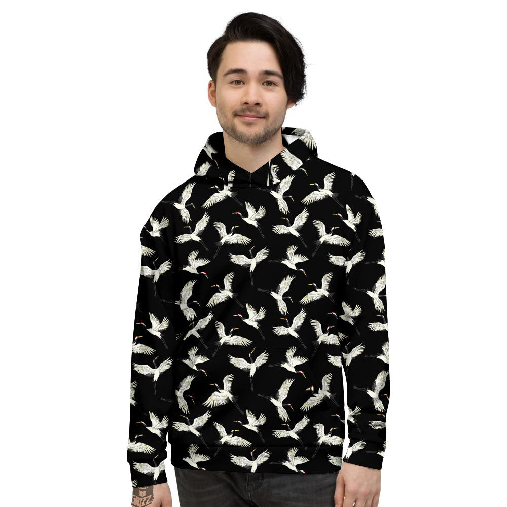 Crane Bird Flying Print Pattern Men's Hoodie-grizzshop