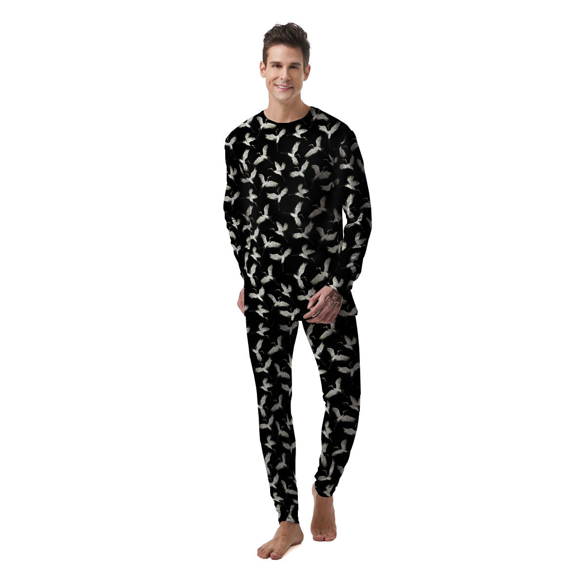 Crane Bird Flying Print Pattern Men's Pajamas-grizzshop