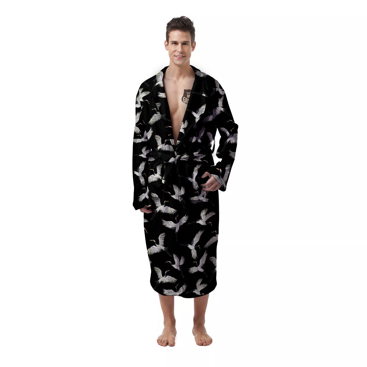 Crane Bird Flying Print Pattern Men's Robe-grizzshop