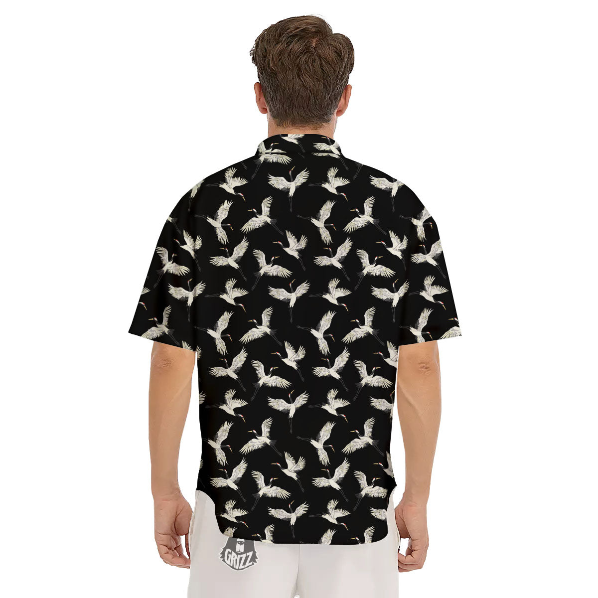 Crane Bird Flying Print Pattern Men's Short Sleeve Shirts-grizzshop