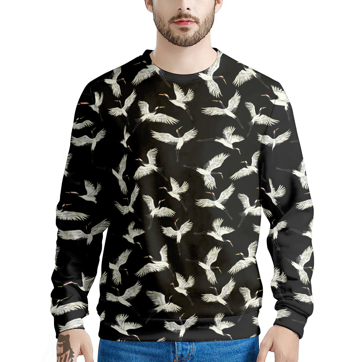Crane Bird Flying Print Pattern Men's Sweatshirt-grizzshop