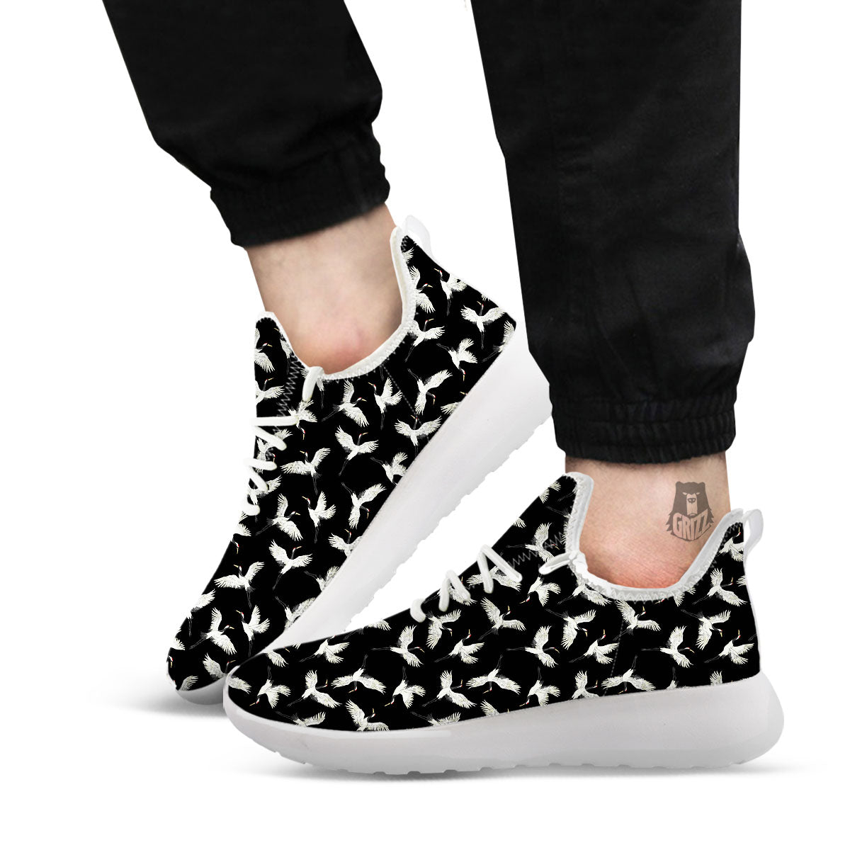 Crane Bird Flying Print Pattern White Athletic Shoes-grizzshop