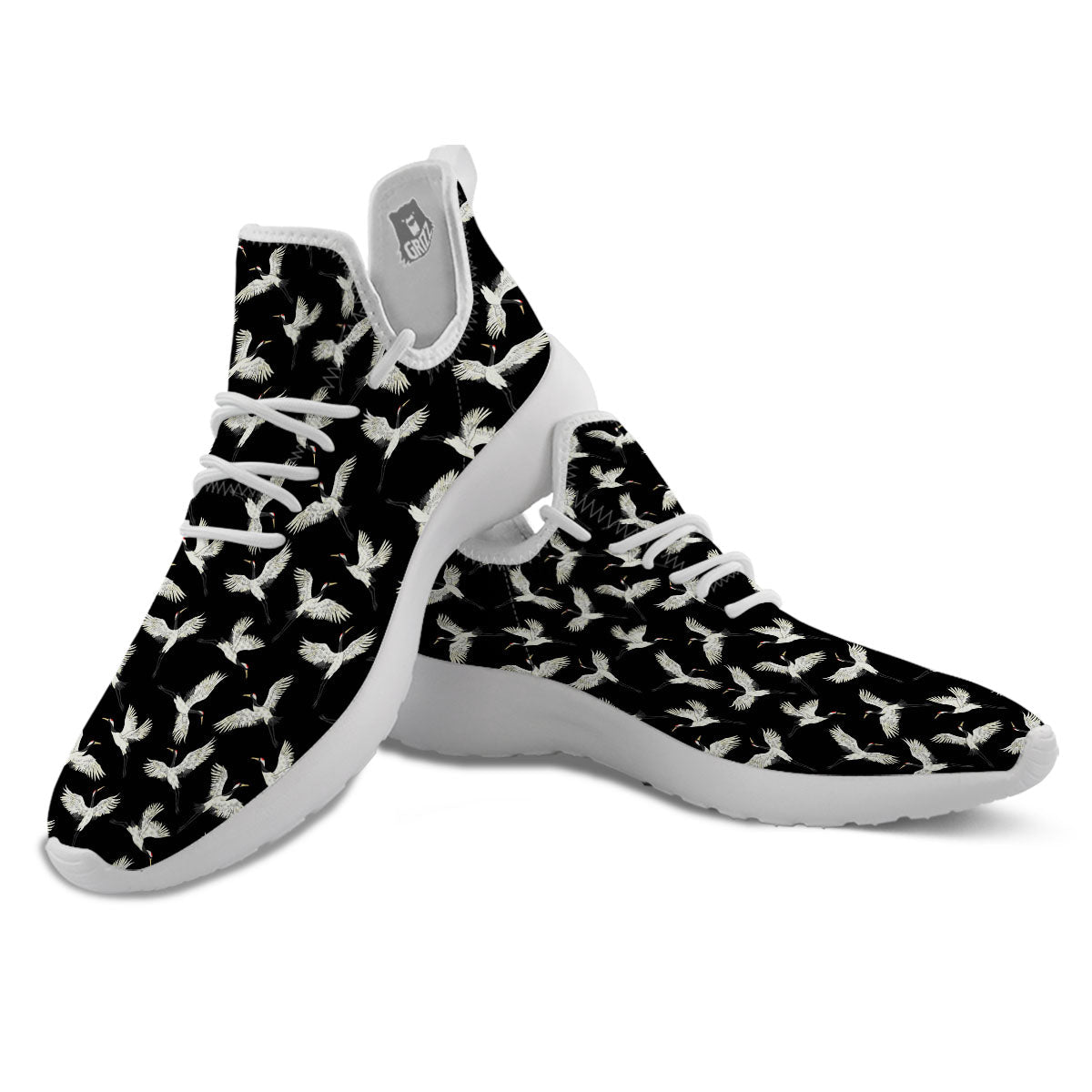 Crane Bird Flying Print Pattern White Athletic Shoes-grizzshop