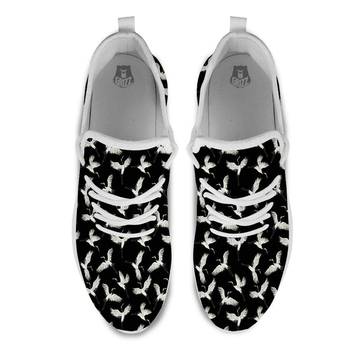 Crane Bird Flying Print Pattern White Athletic Shoes-grizzshop